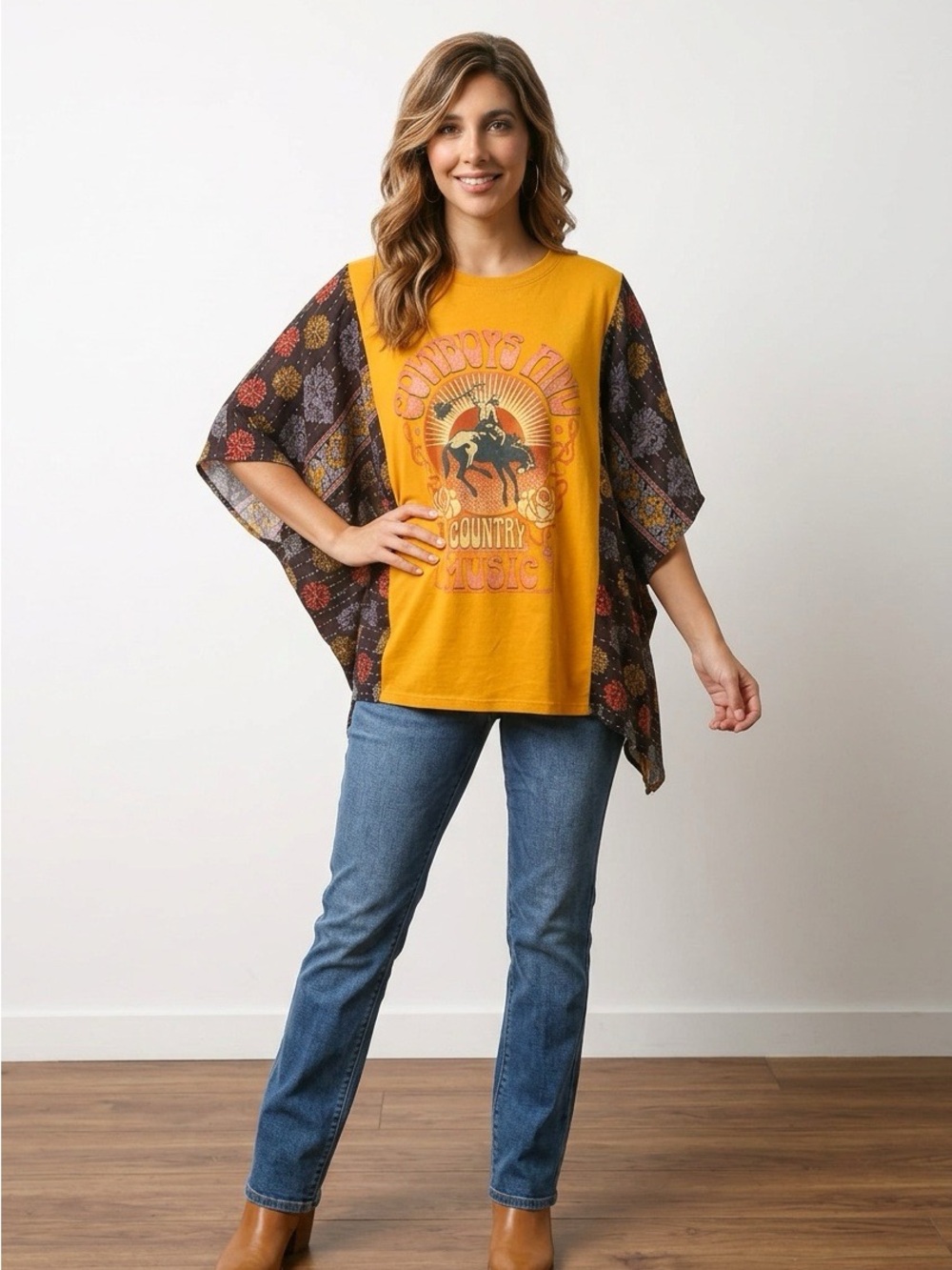 Handcrafted Upcycled Cowboy and Country Music Kantha Tunic NWT One Size
